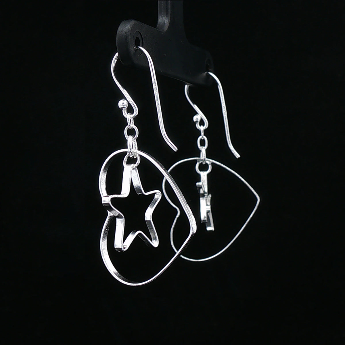 Silver Heart & Star Dangle Earrings