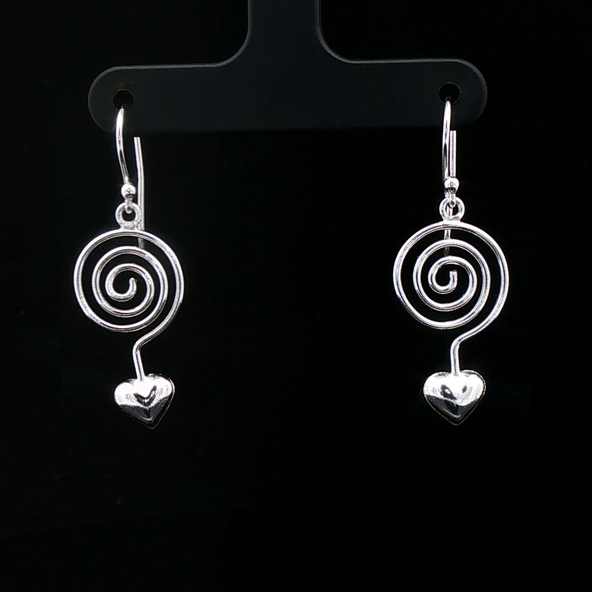 Silver Spiral Heart Drop Earrings
