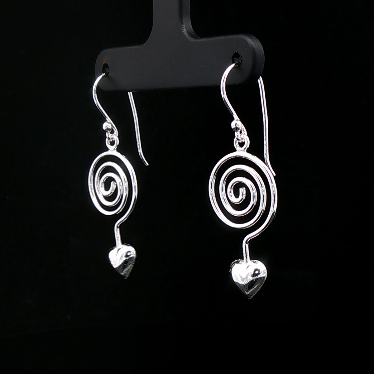 Silver Spiral Heart Drop Earrings