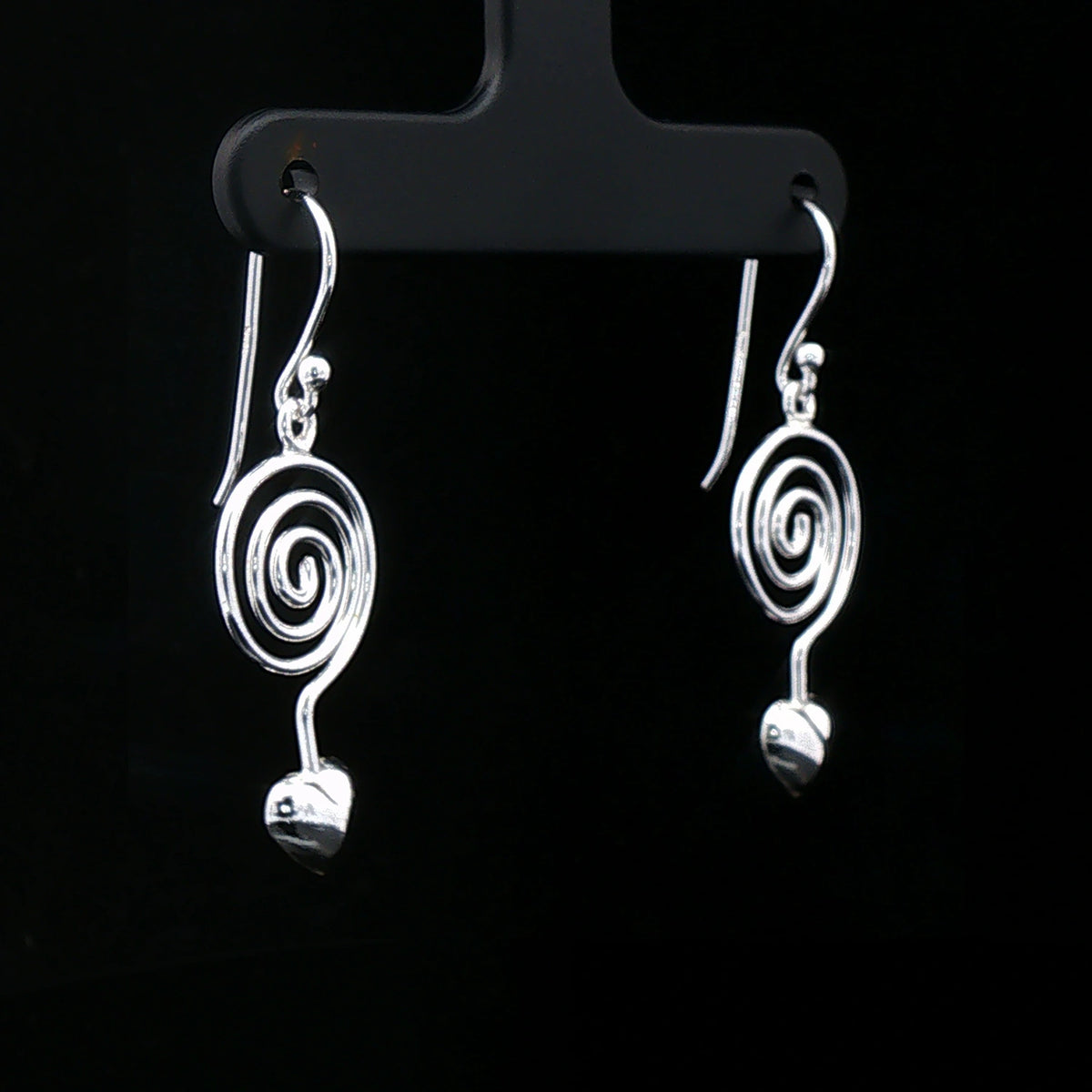 Silver Spiral Heart Drop Earrings