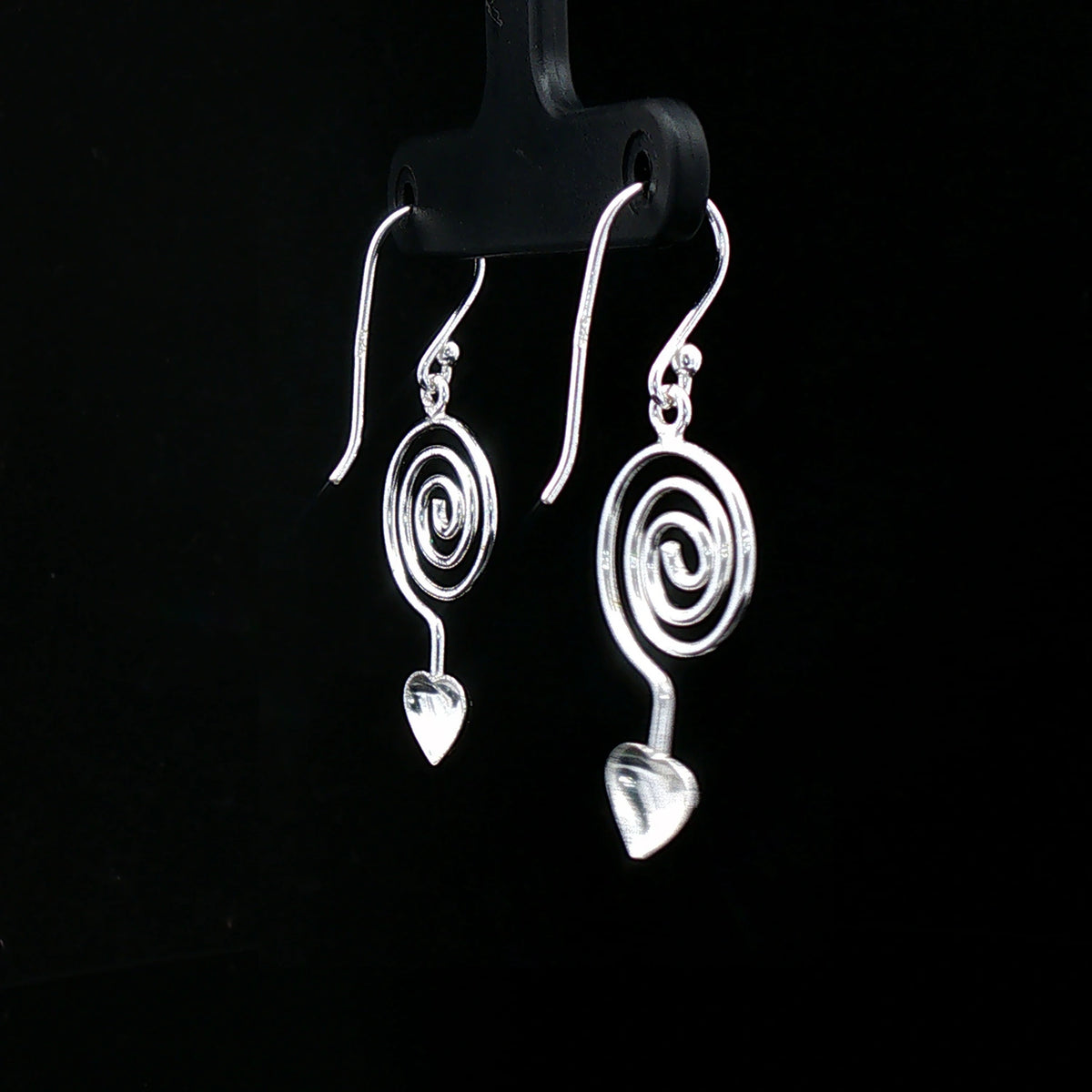 Silver Spiral Heart Drop Earrings