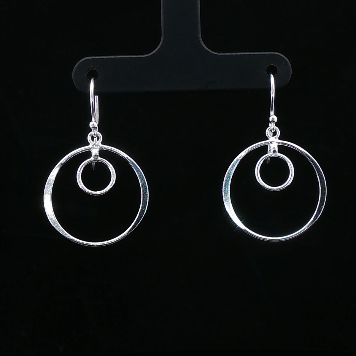 Silver Double Circle Drop Earrings