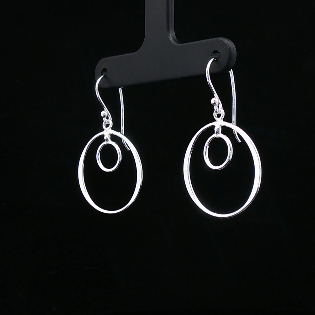 Silver Double Circle Drop Earrings