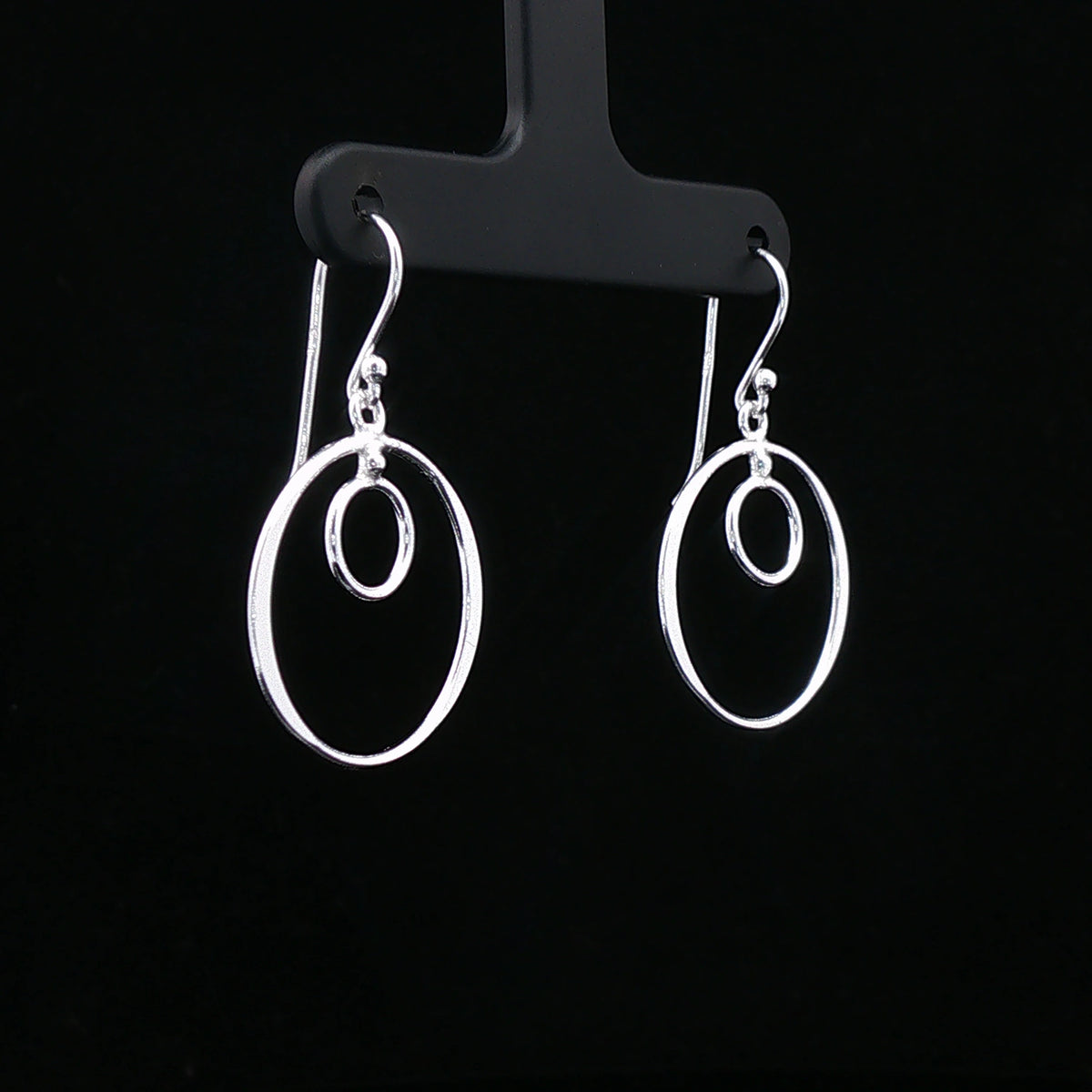 Silver Double Circle Drop Earrings