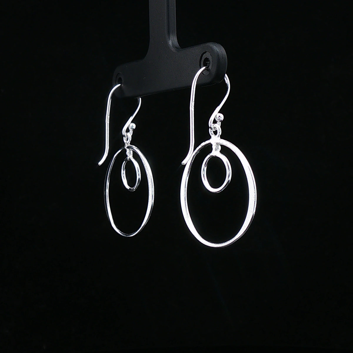 Silver Double Circle Drop Earrings