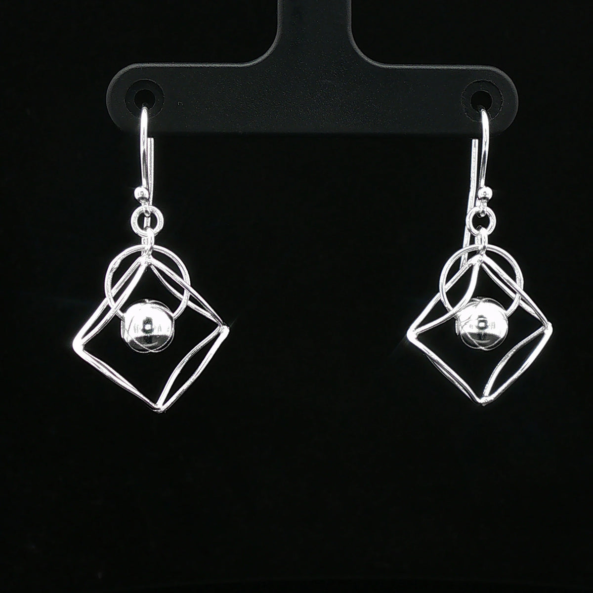 Sterling Silver Geometric Ball Drop Earrings