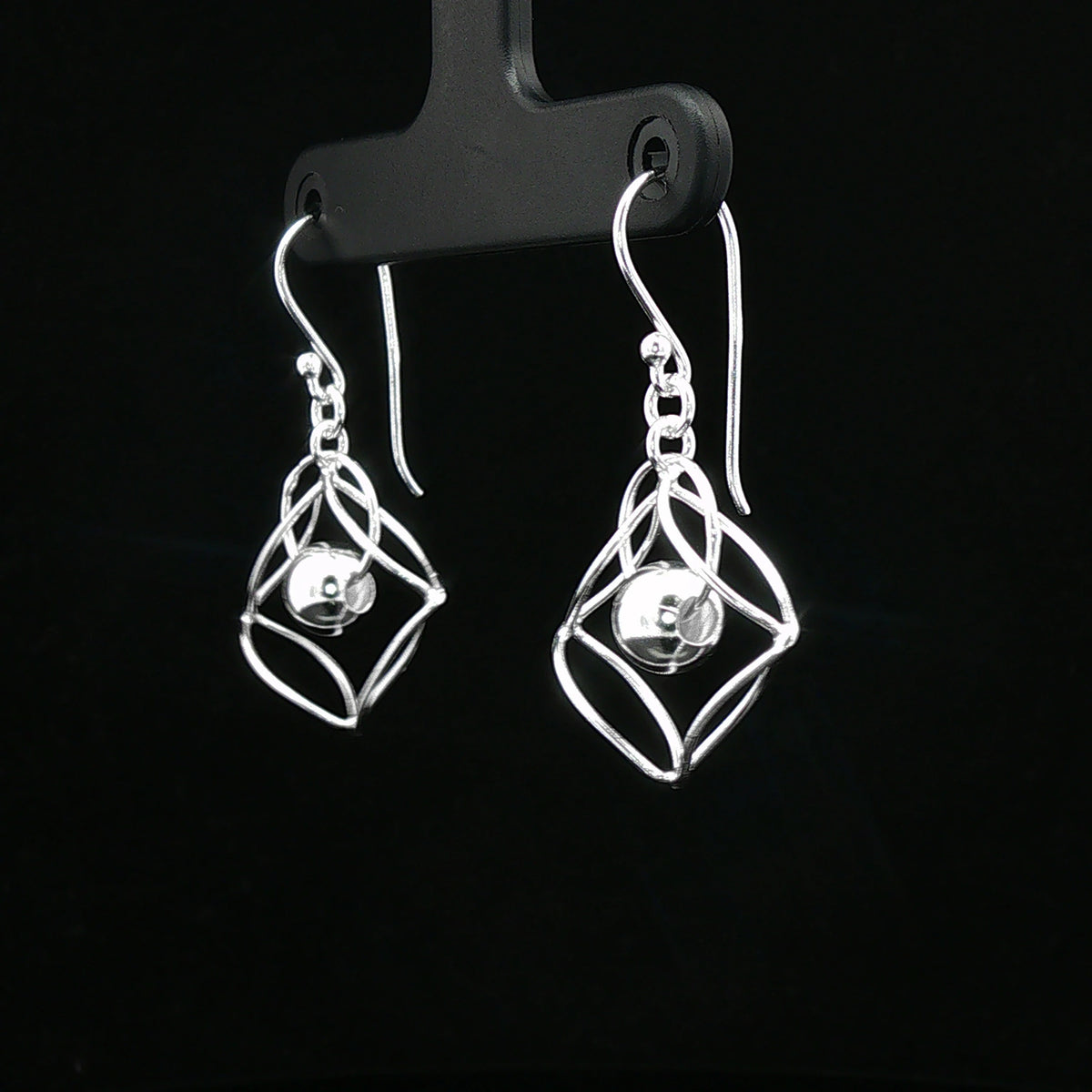 Sterling Silver Geometric Ball Drop Earrings
