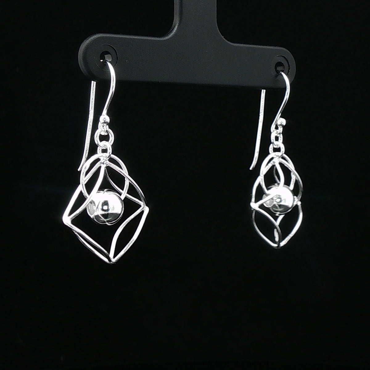 Sterling Silver Geometric Ball Drop Earrings