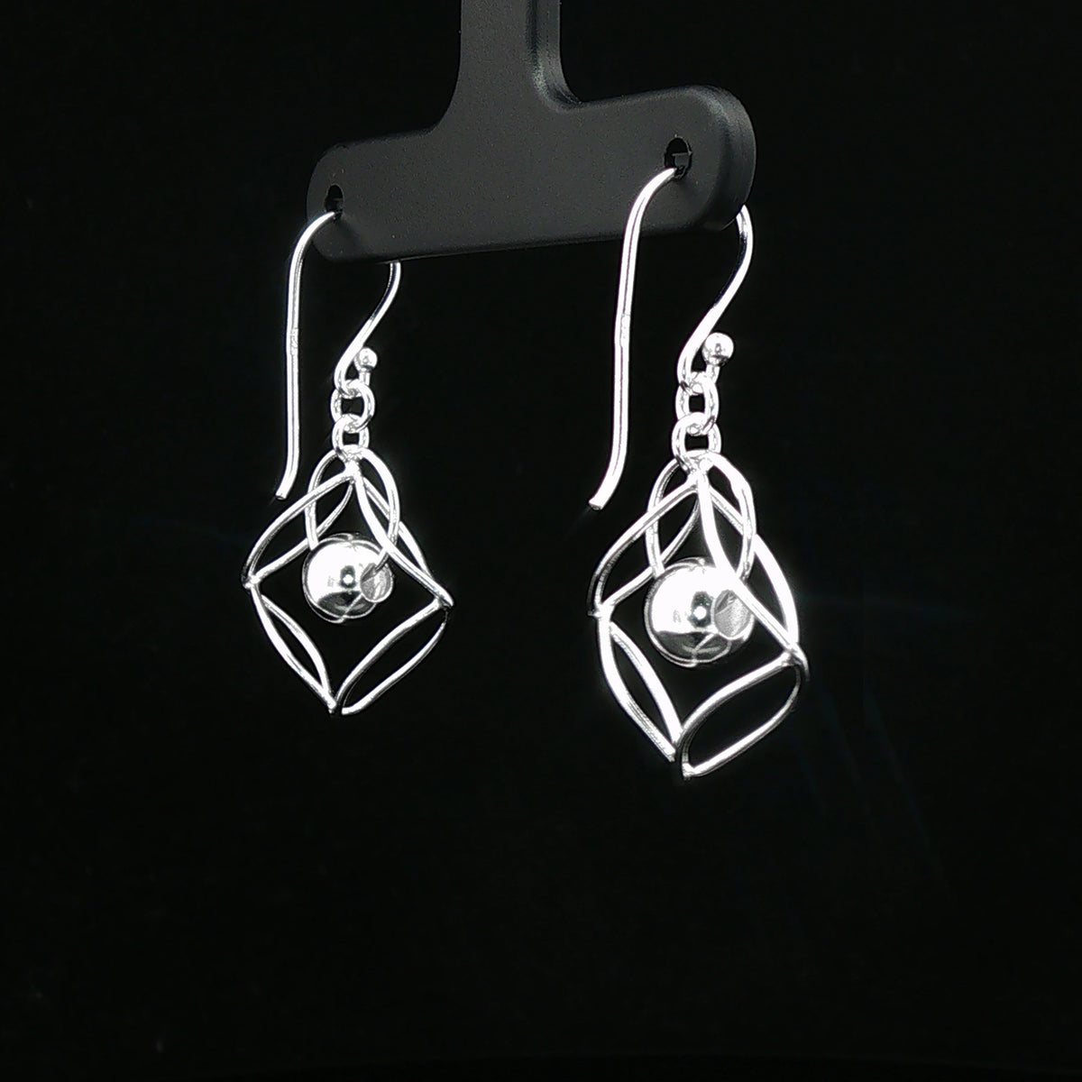 Sterling Silver Geometric Ball Drop Earrings