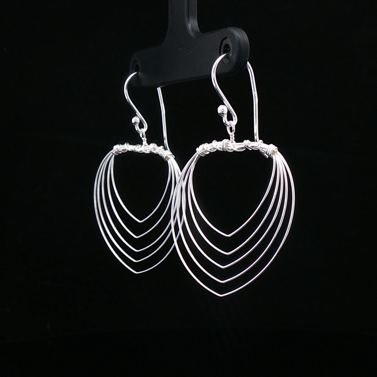 Layered Fan Silver Drop Earrings