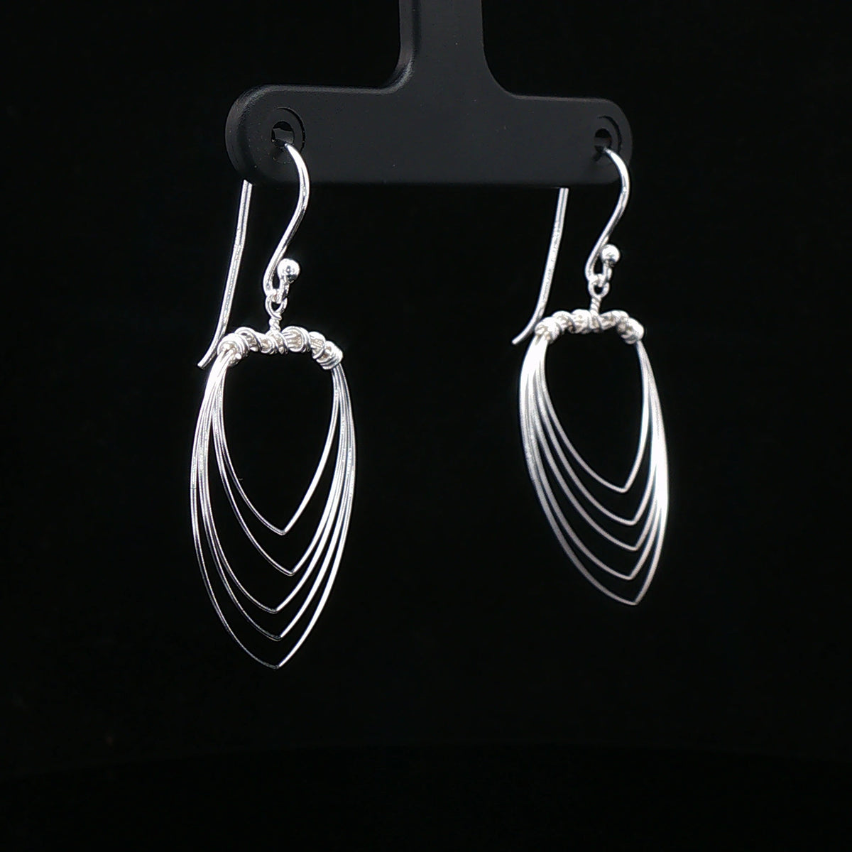 Layered Fan Silver Drop Earrings