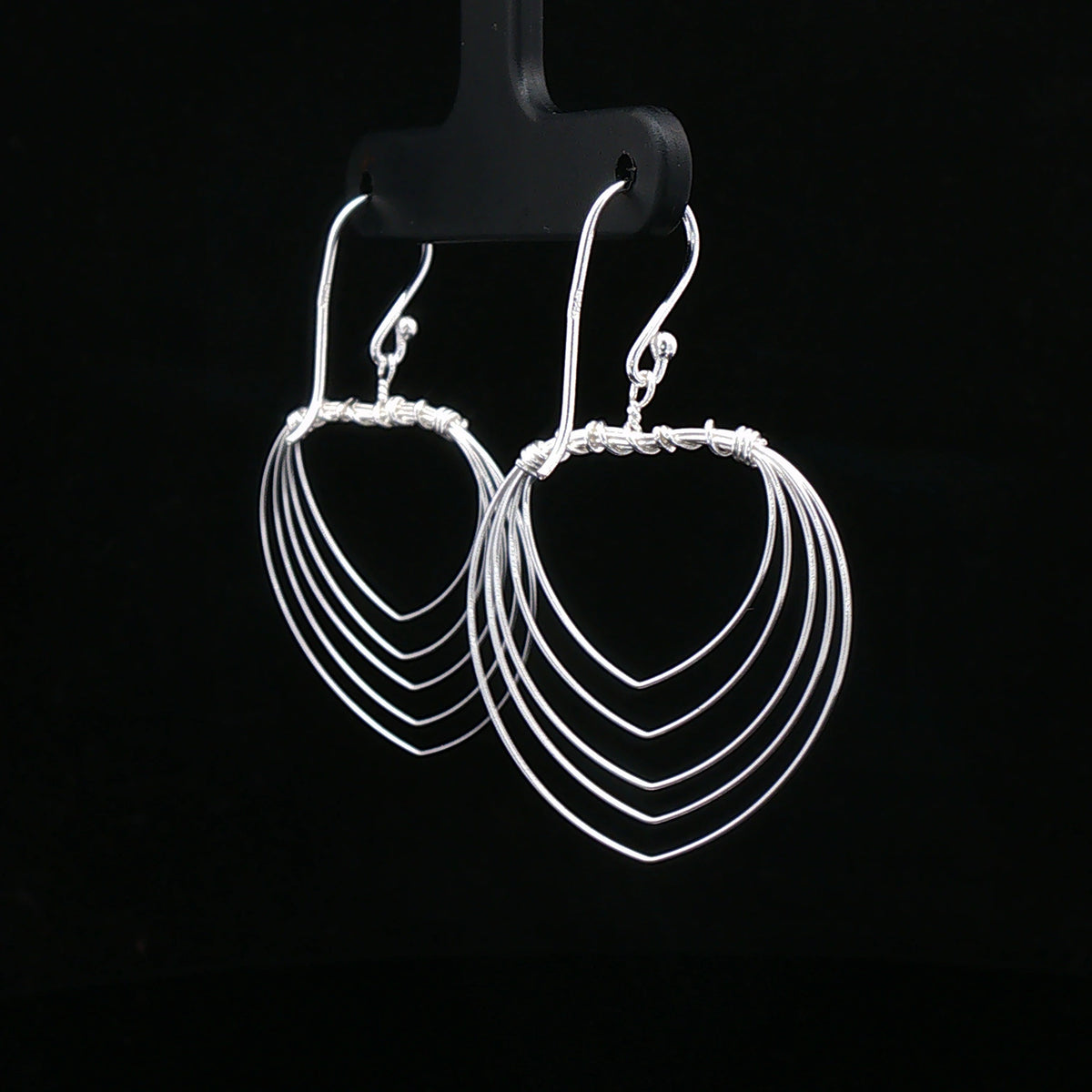 Layered Fan Silver Drop Earrings
