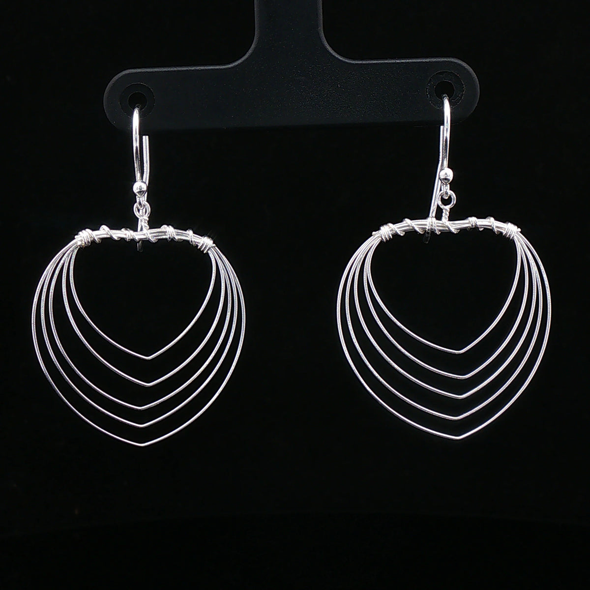 Layered Fan Silver Drop Earrings