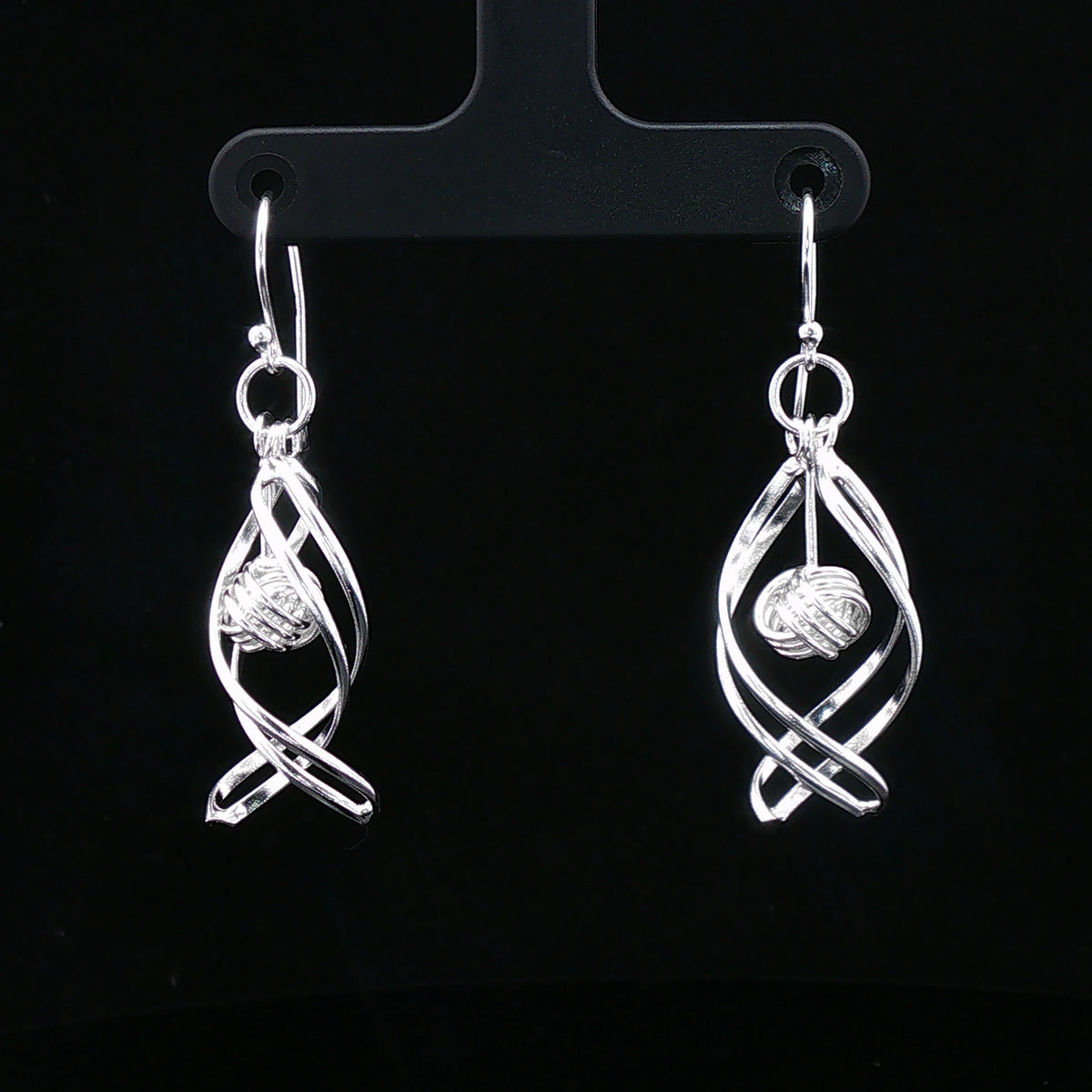 Silver Swirl Ball Drop Earrings