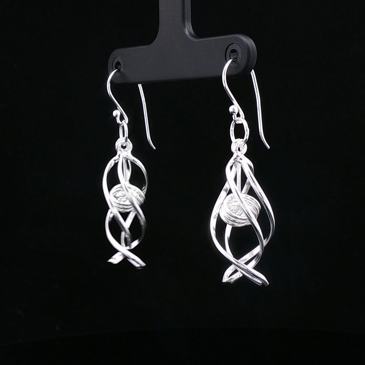 Silver Swirl Ball Drop Earrings