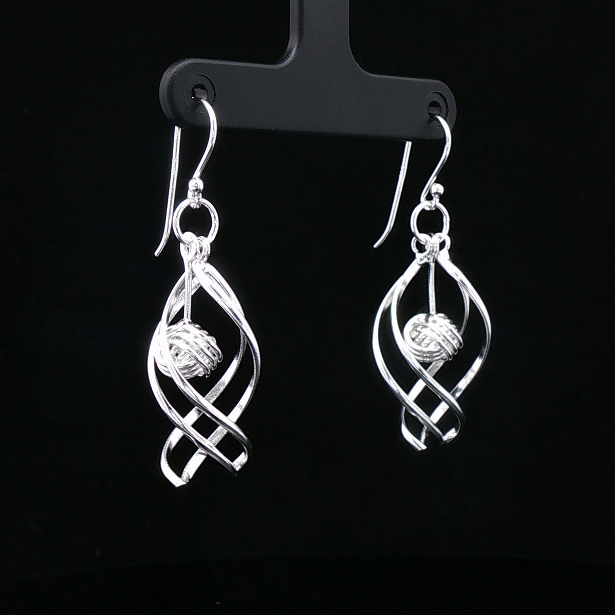 Silver Swirl Ball Drop Earrings