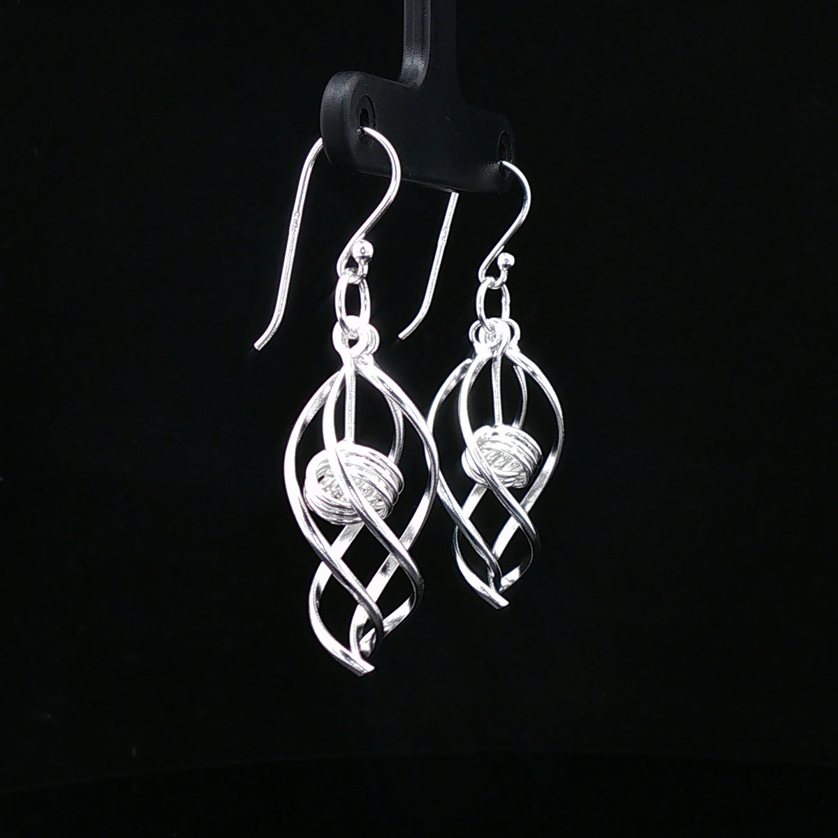 Silver Swirl Ball Drop Earrings