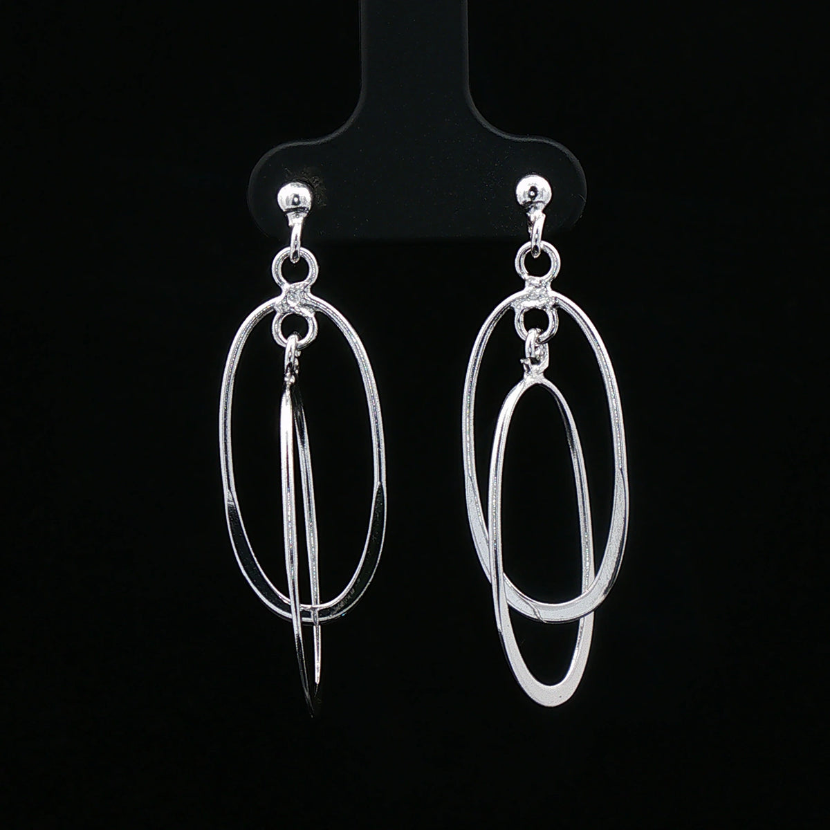 Silver Oval Orbit Drop Earrings