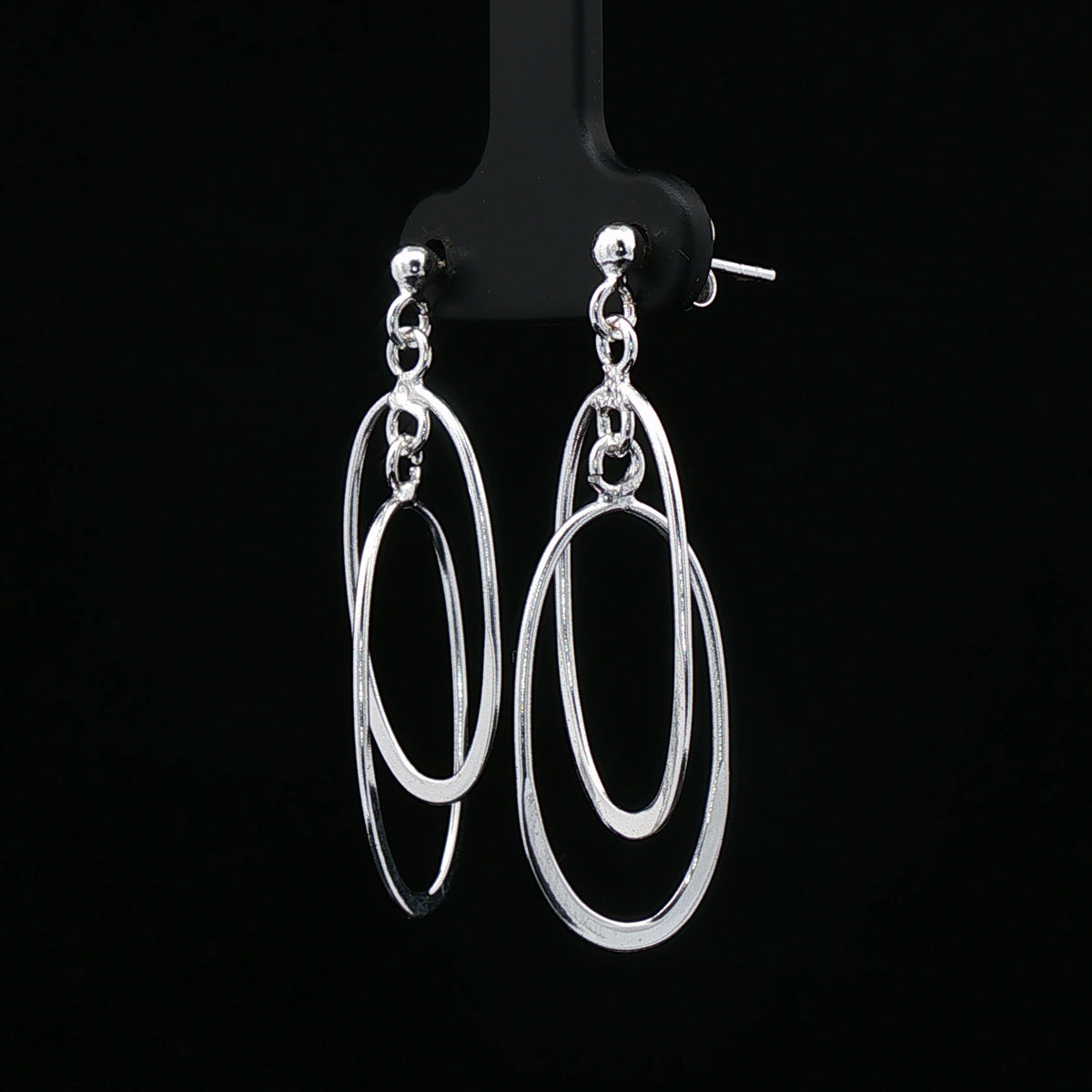 Silver Oval Orbit Drop Earrings