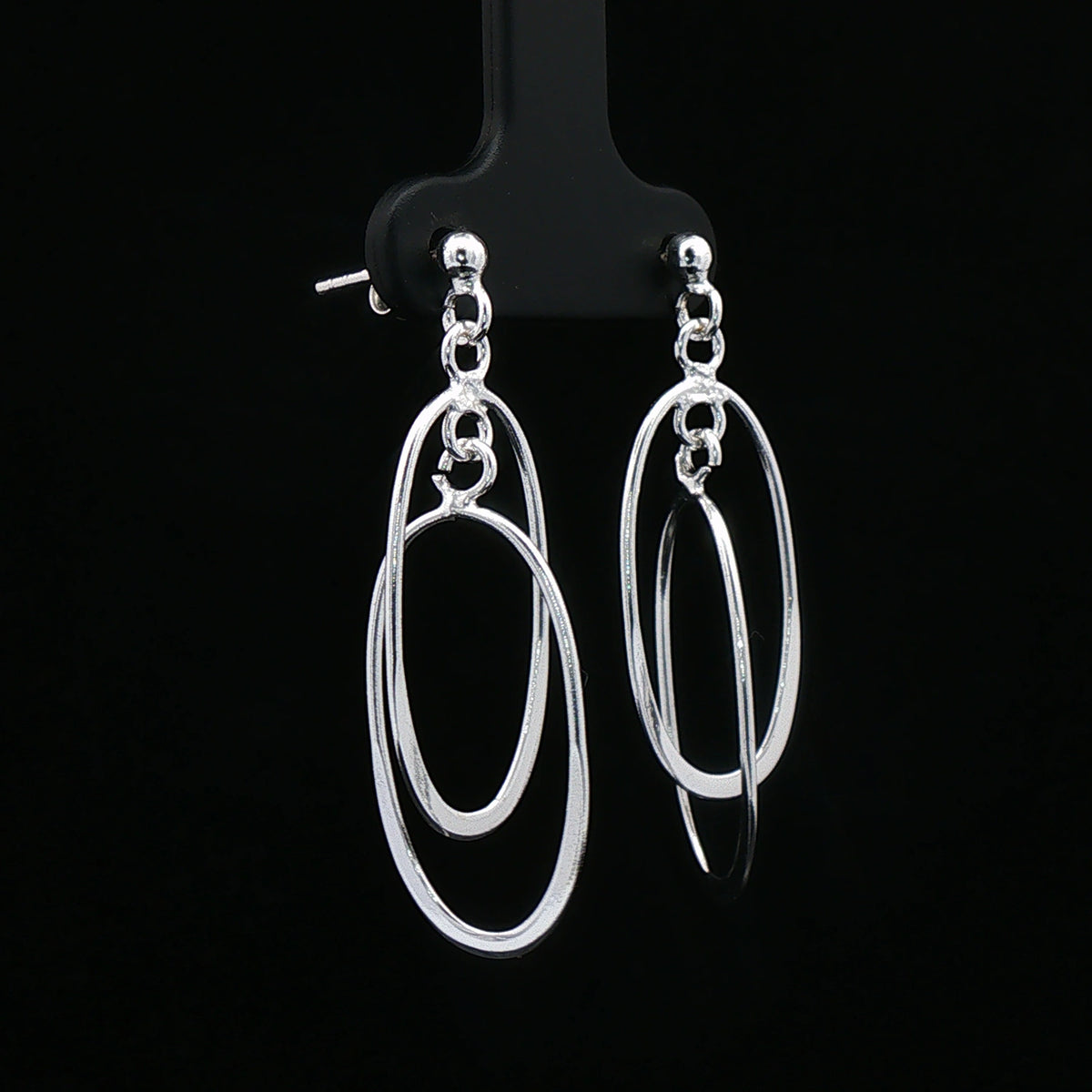 Silver Oval Orbit Drop Earrings
