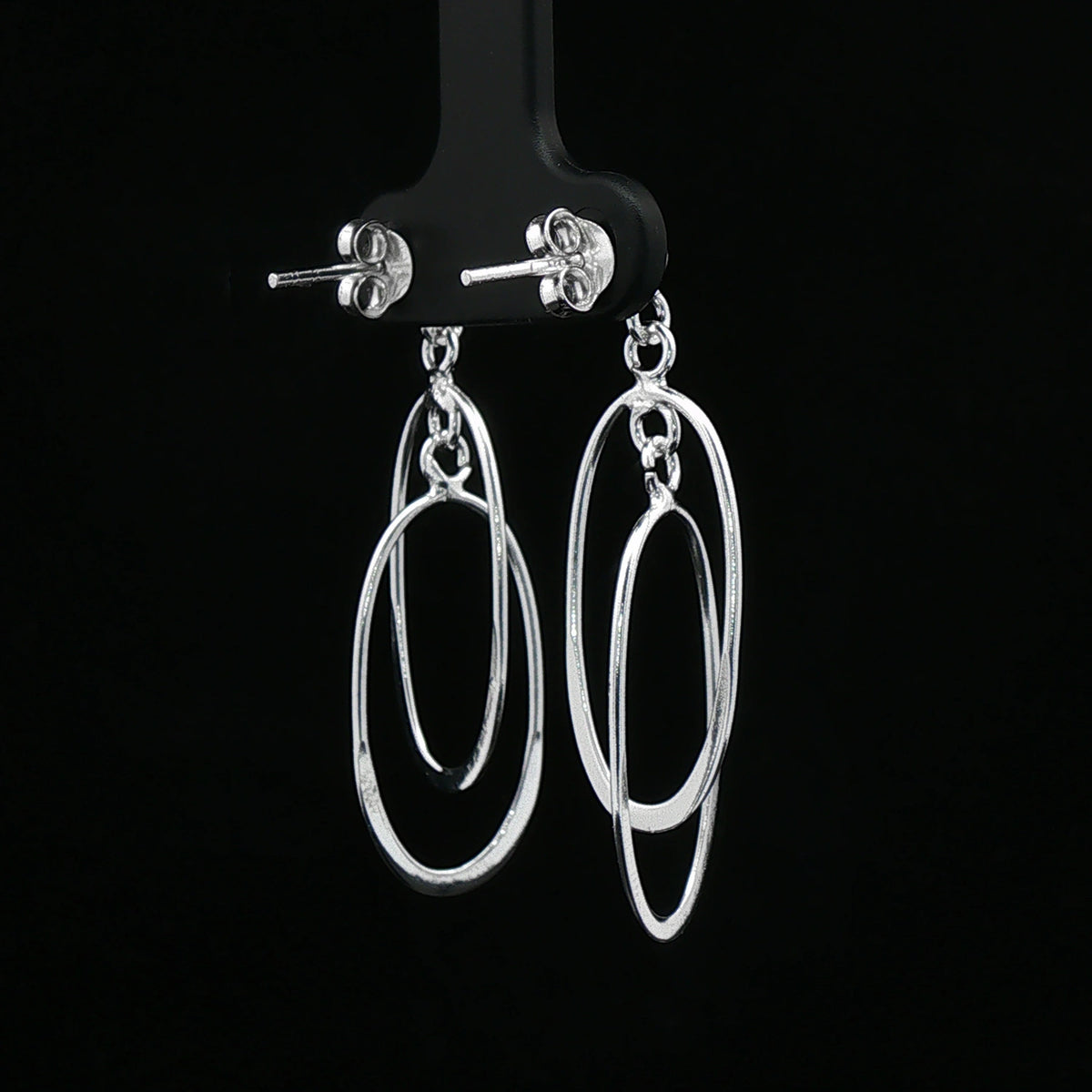 Silver Oval Orbit Drop Earrings