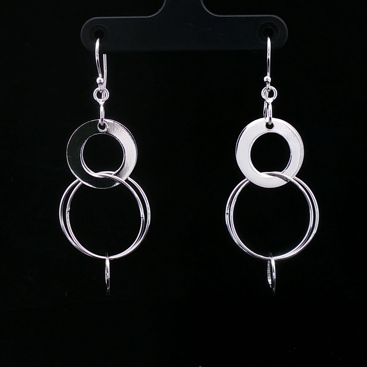 Layered Circle Silver Drop Earrings