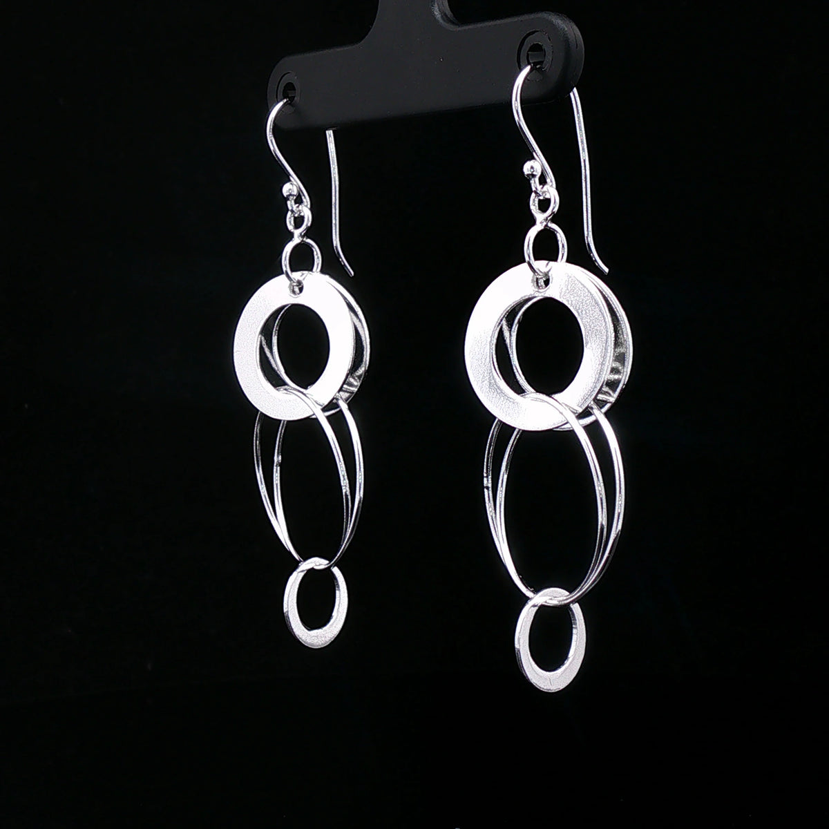 Layered Circle Silver Drop Earrings