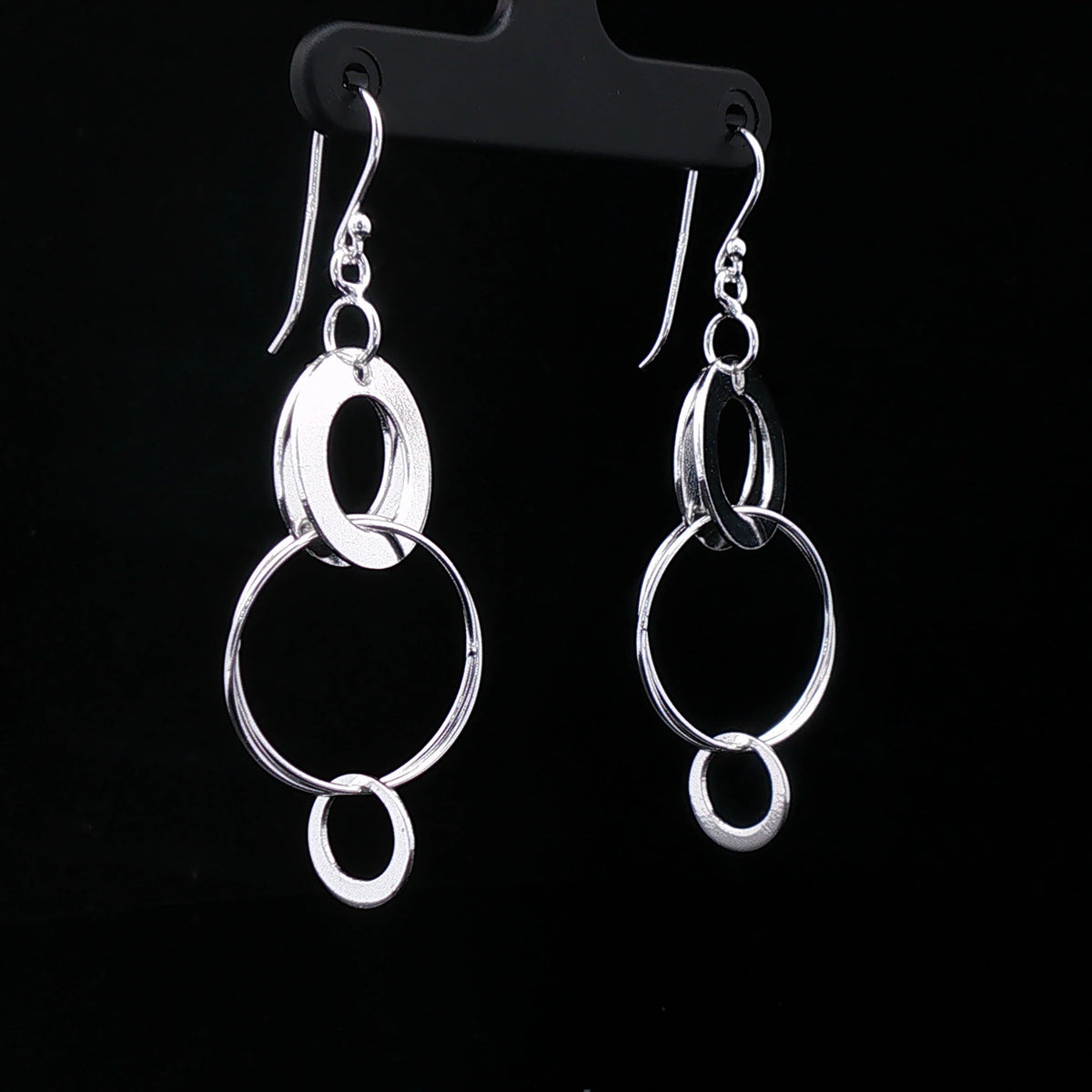 Layered Circle Silver Drop Earrings