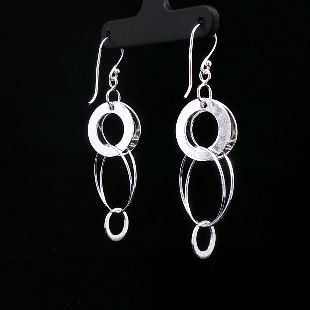 Layered Circle Silver Drop Earrings