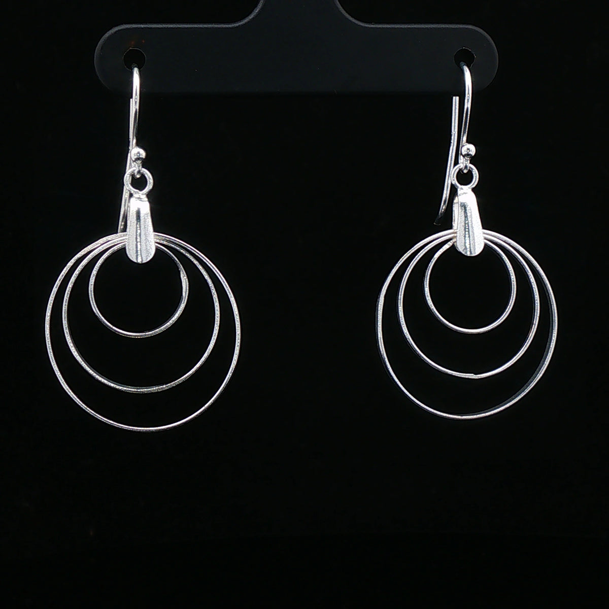 Triple Circle Silver Drop Earrings
