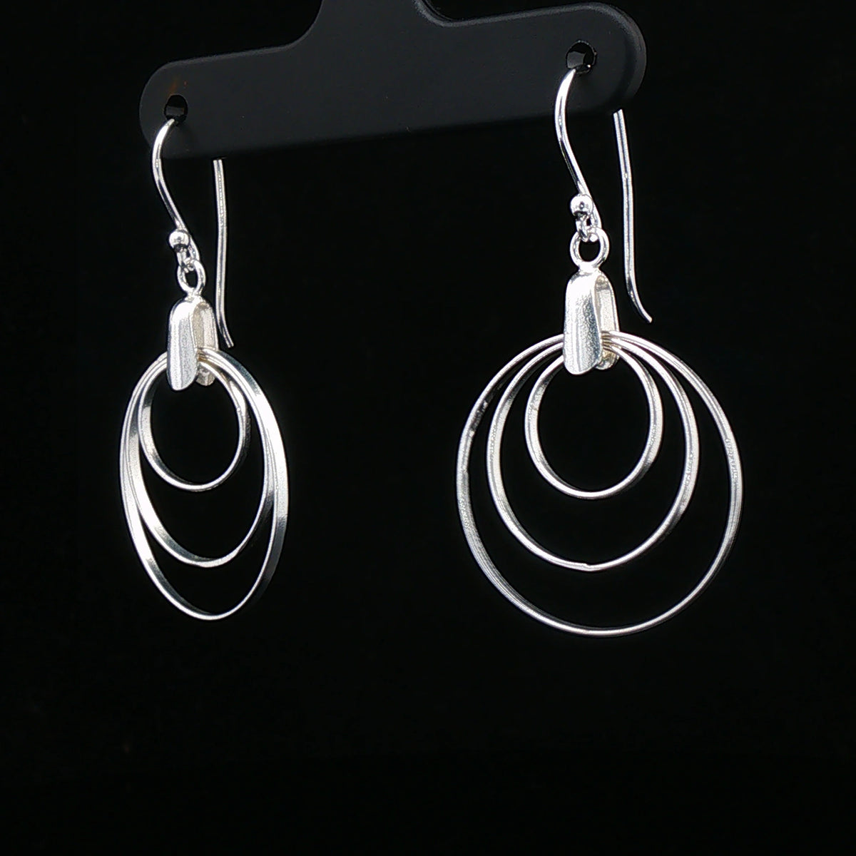 Triple Circle Silver Drop Earrings
