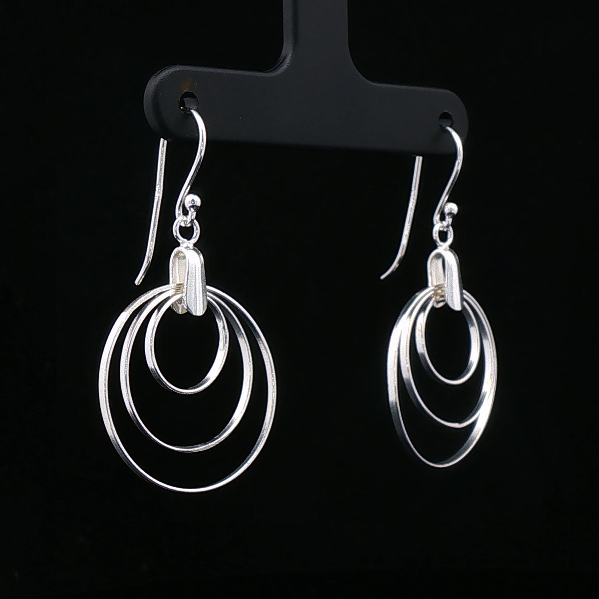 Triple Circle Silver Drop Earrings