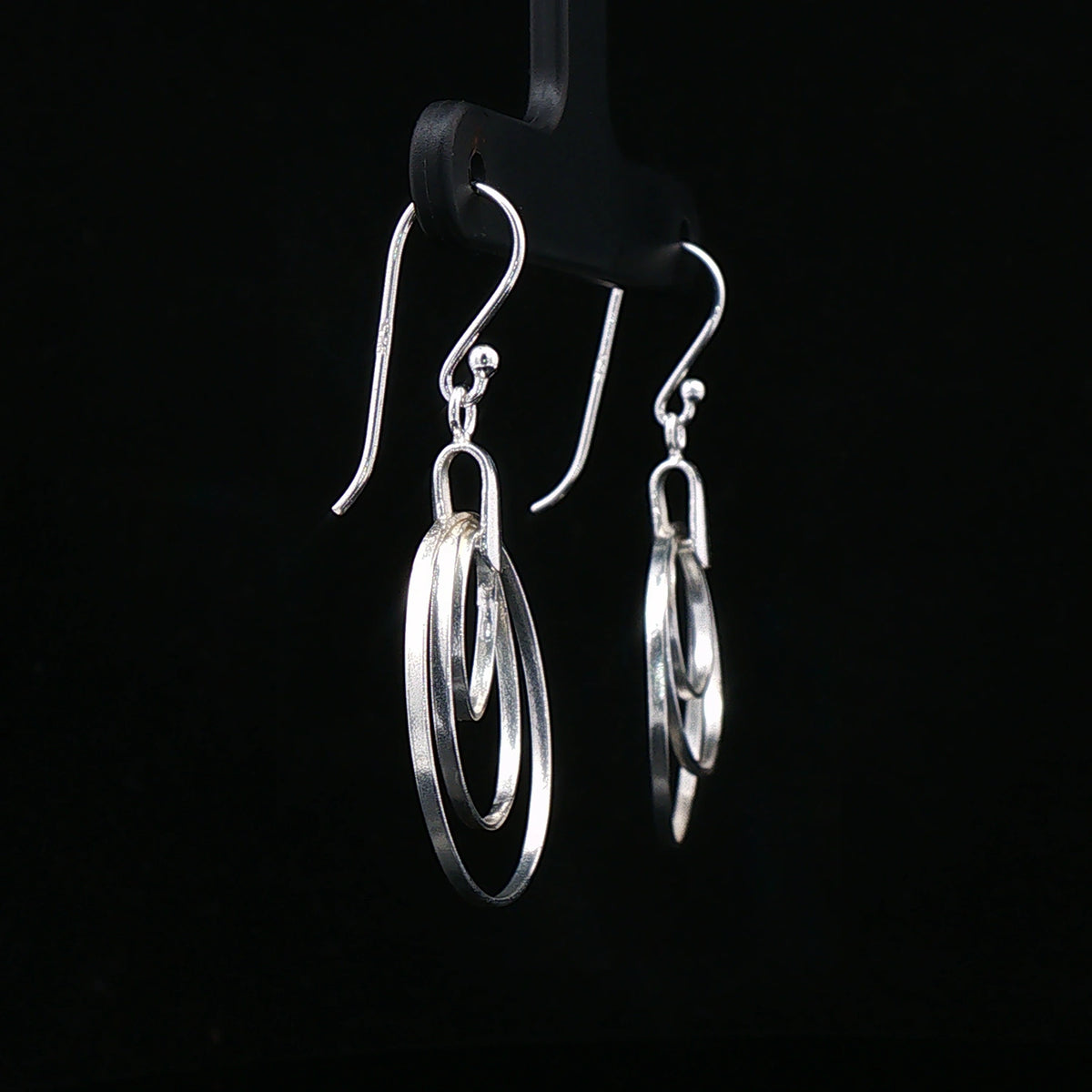 Triple Circle Silver Drop Earrings