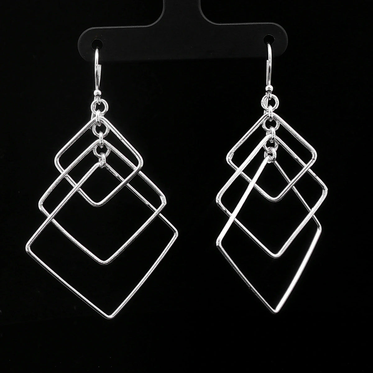 Silver Geometric Diamond Drop Earrings