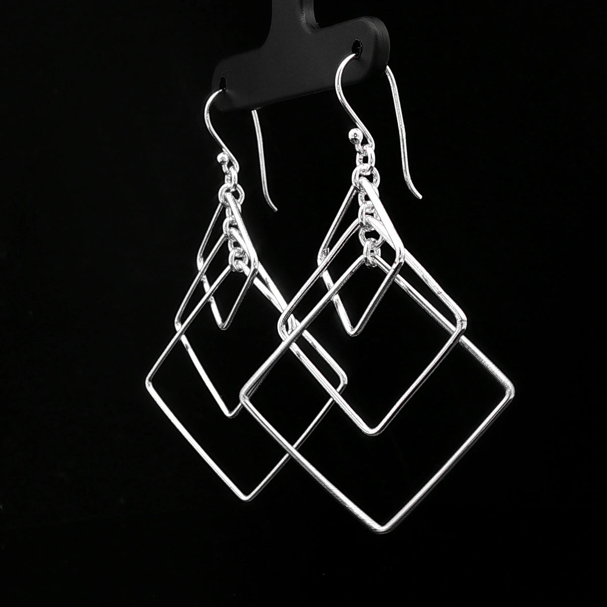 Silver Geometric Diamond Drop Earrings