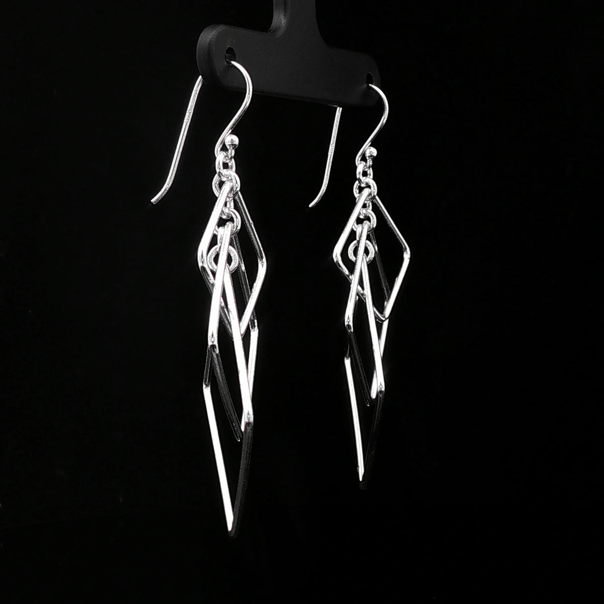 Silver Geometric Diamond Drop Earrings