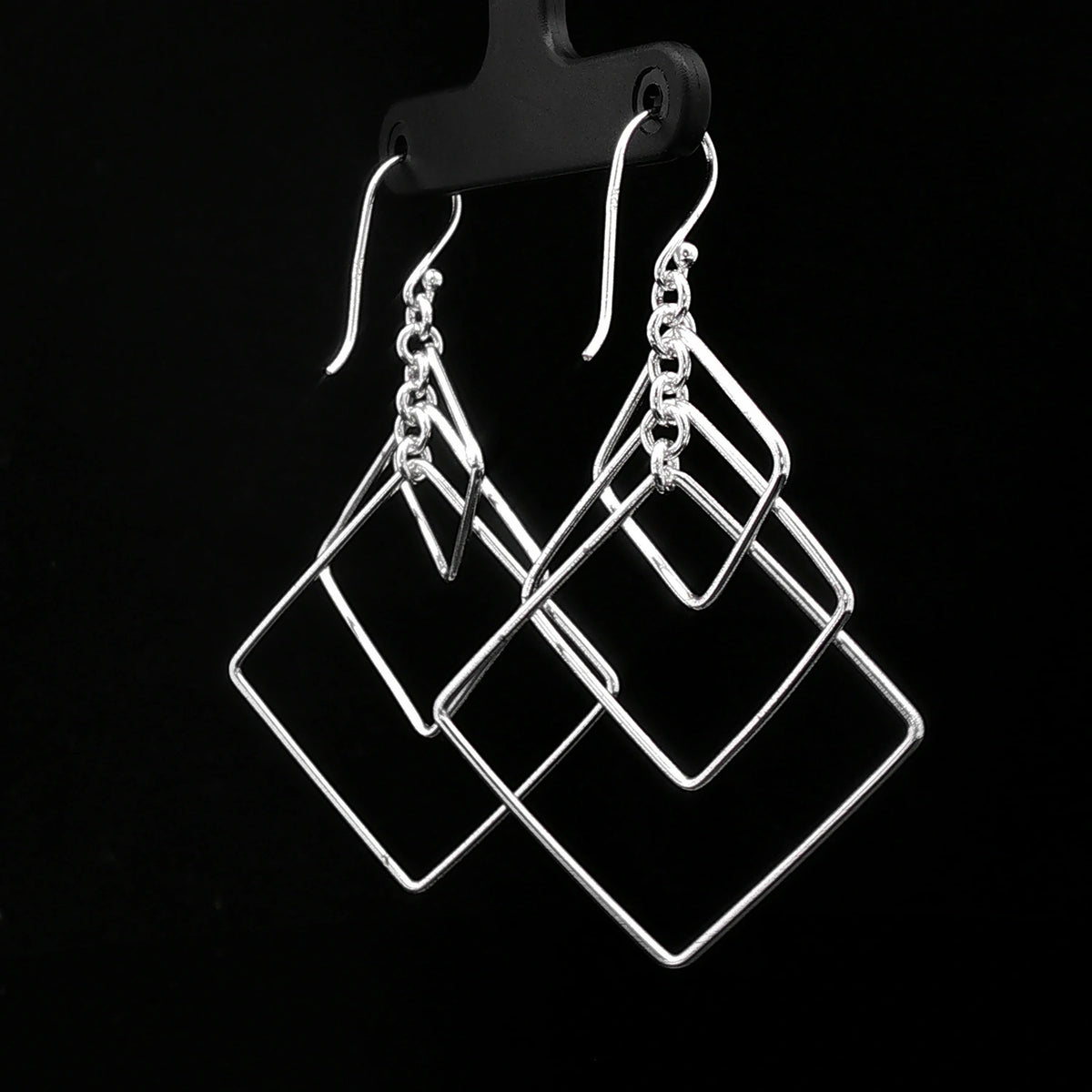 Silver Geometric Diamond Drop Earrings