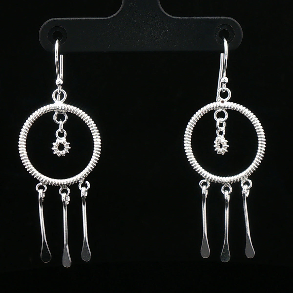 Silver Luna Circle Drop Earrings