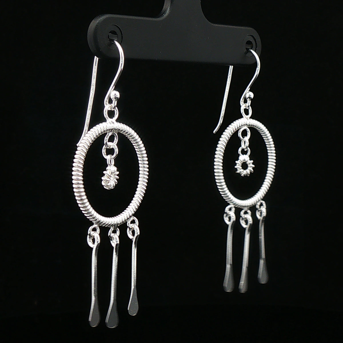 Silver Luna Circle Drop Earrings