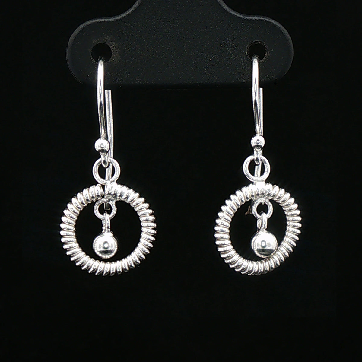 Silver Ripple Circle Drop Earrings