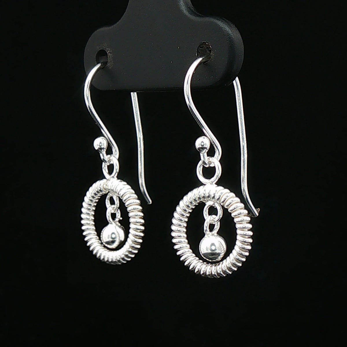 Silver Ripple Circle Drop Earrings