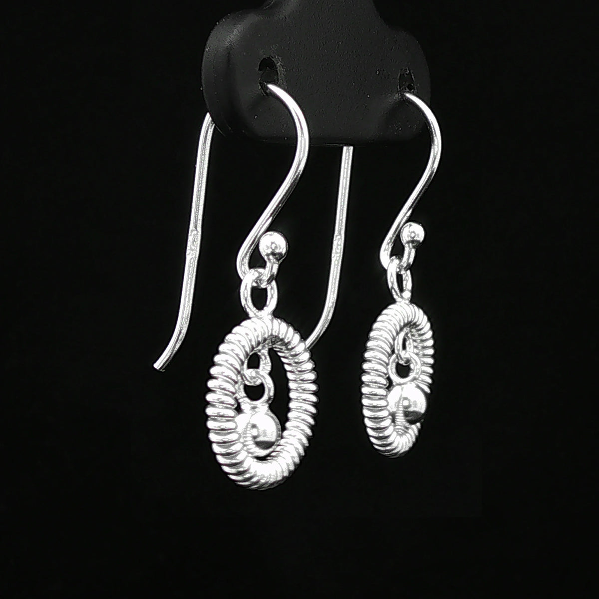 Silver Ripple Circle Drop Earrings