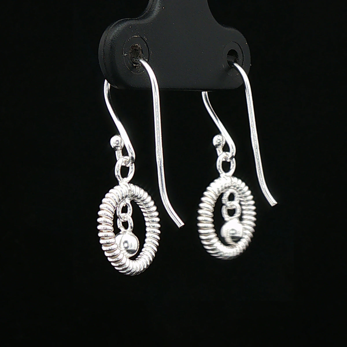 Silver Ripple Circle Drop Earrings