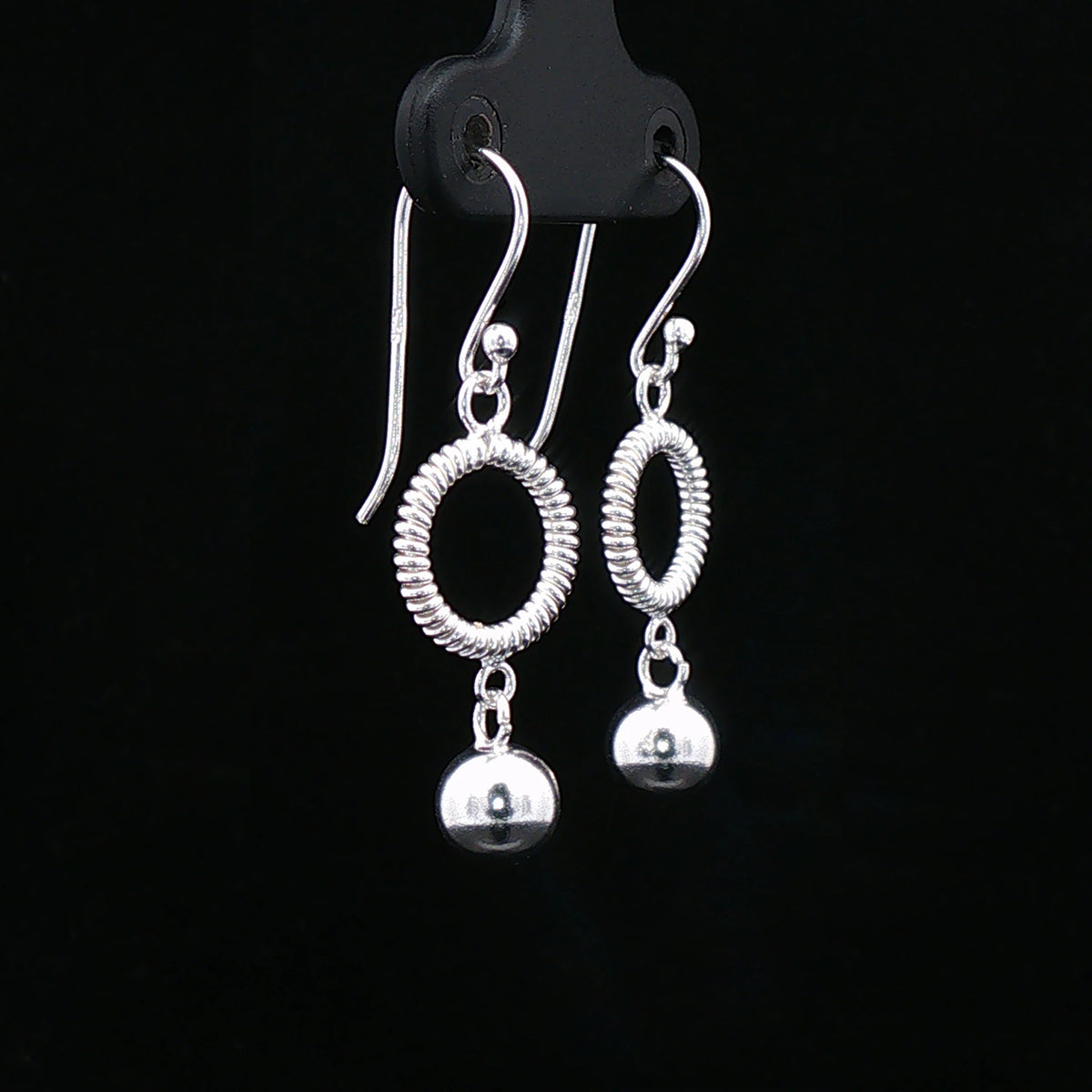 Silver Textured Circle Drop Earrings