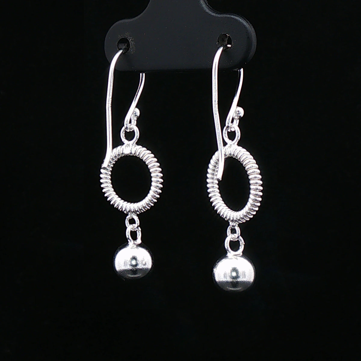 Silver Textured Circle Drop Earrings