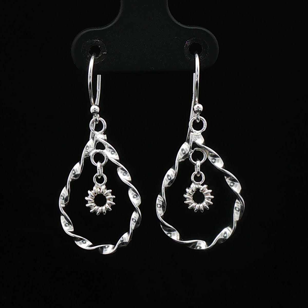 Twisted Silver Floral Drop Earrings