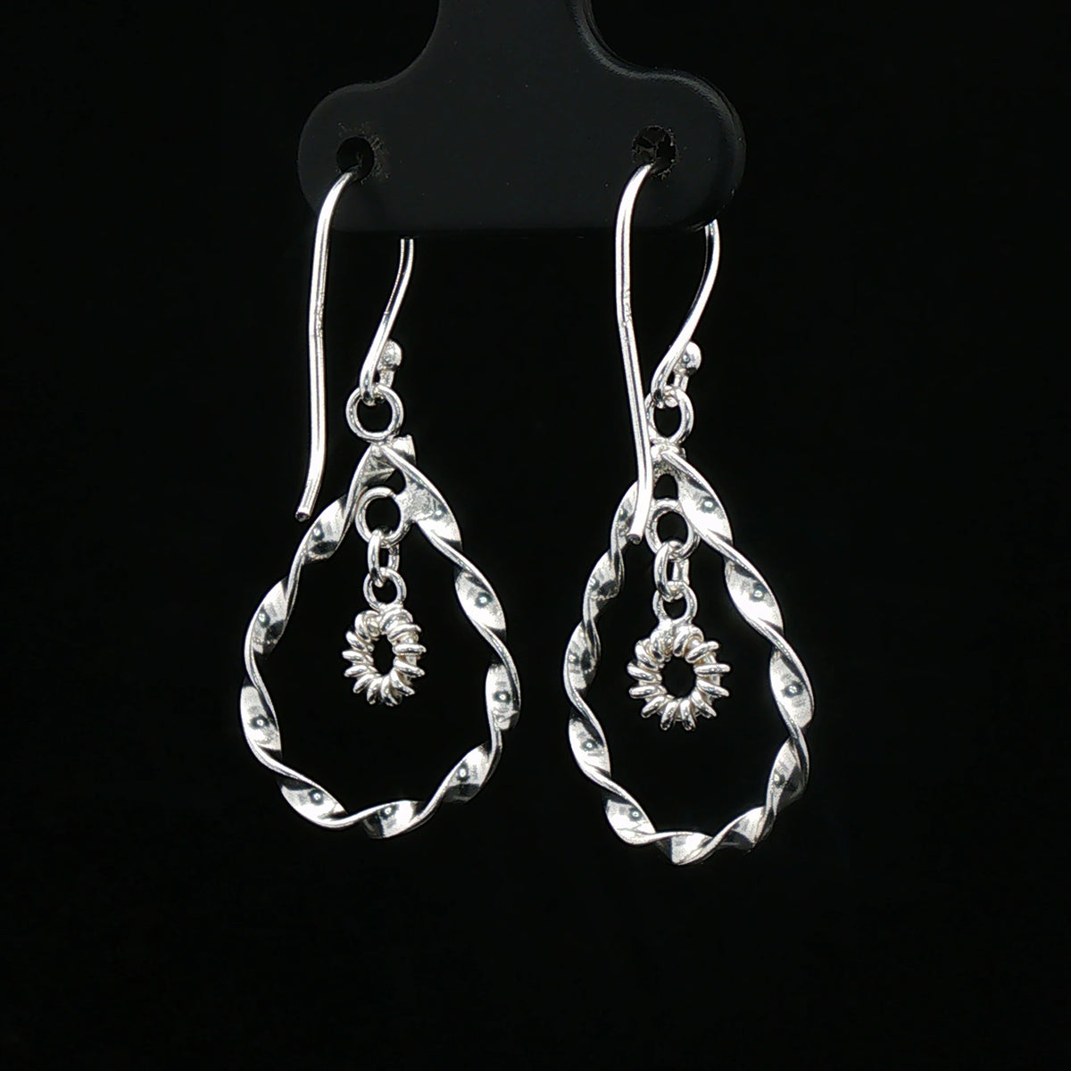 Twisted Silver Floral Drop Earrings