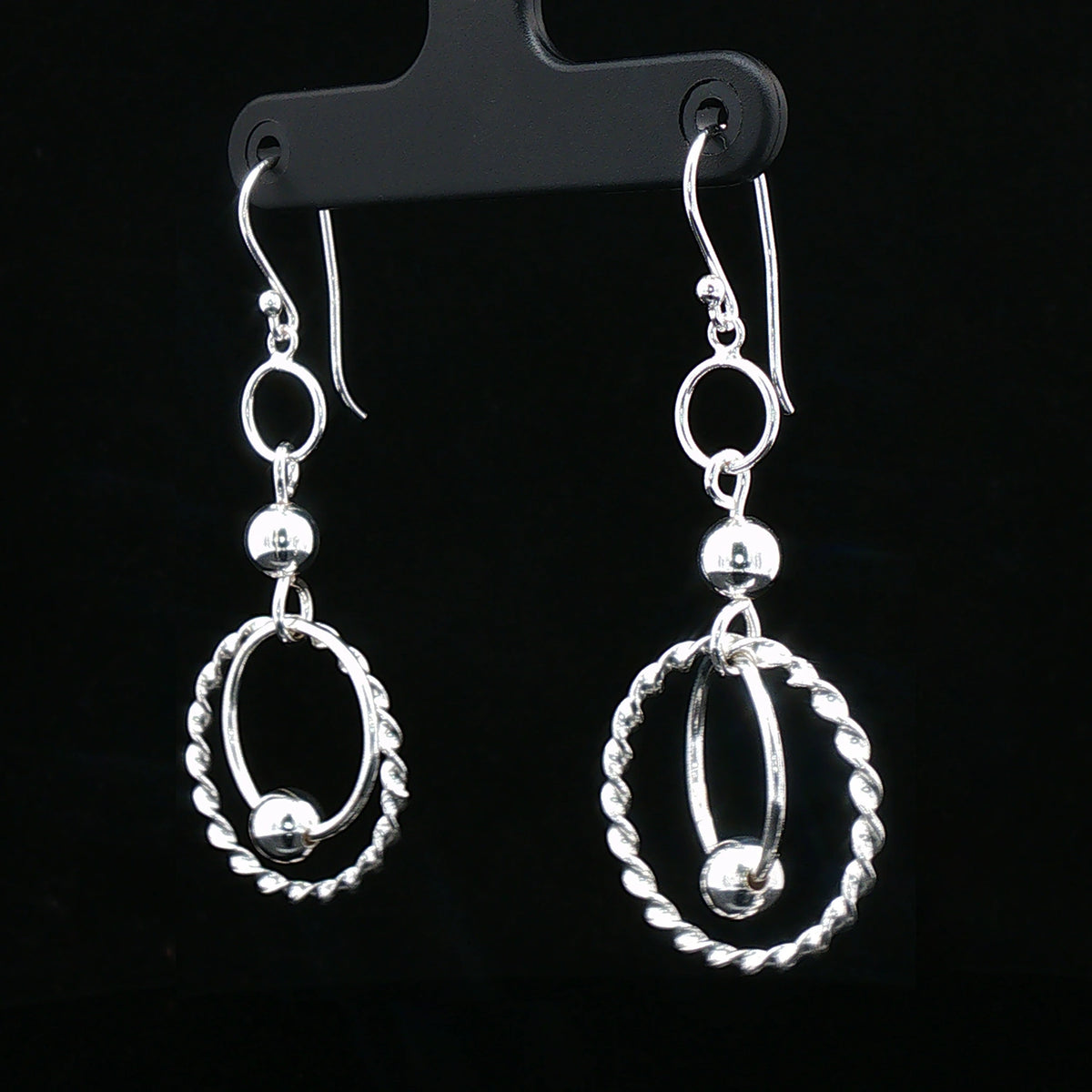 Silver Double Circle Drop Earrings