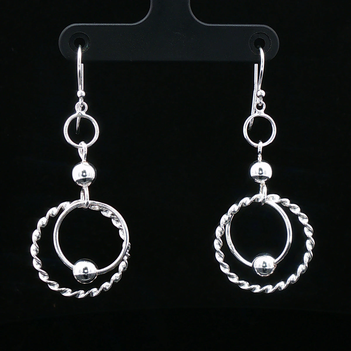 Silver Double Circle Drop Earrings