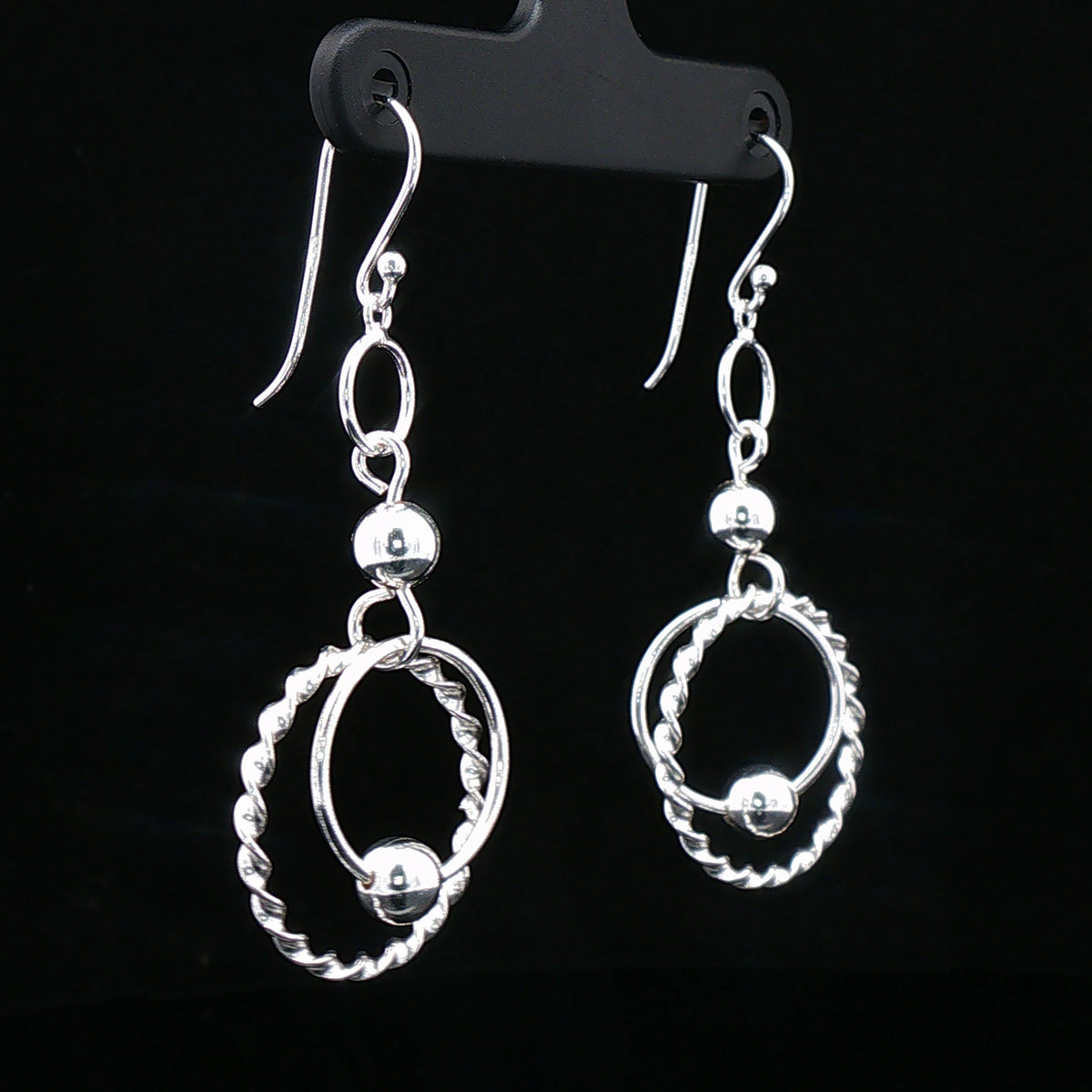 Silver Double Circle Drop Earrings